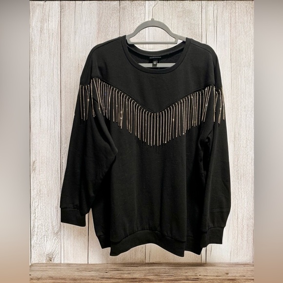 TORRID Drop Shoulder Rhinestone Fringe Sweatshirt - Picture 1 of 4